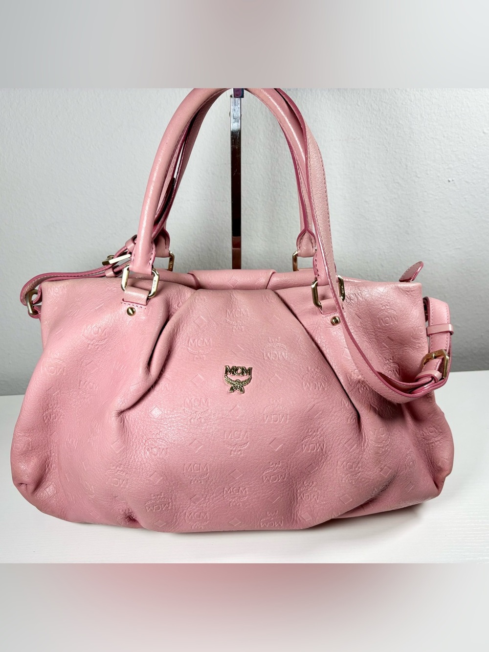 MCM Embossed Leather 2 Way Large Hobo Bag